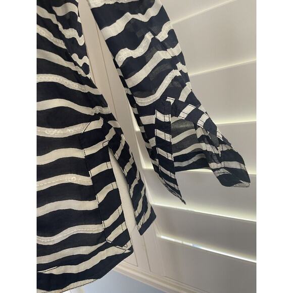 Tory Burch Sequined Tunic Top Navy White Striped Long Sleeve Blouse Popover 2 XS - Picture 3 of 14